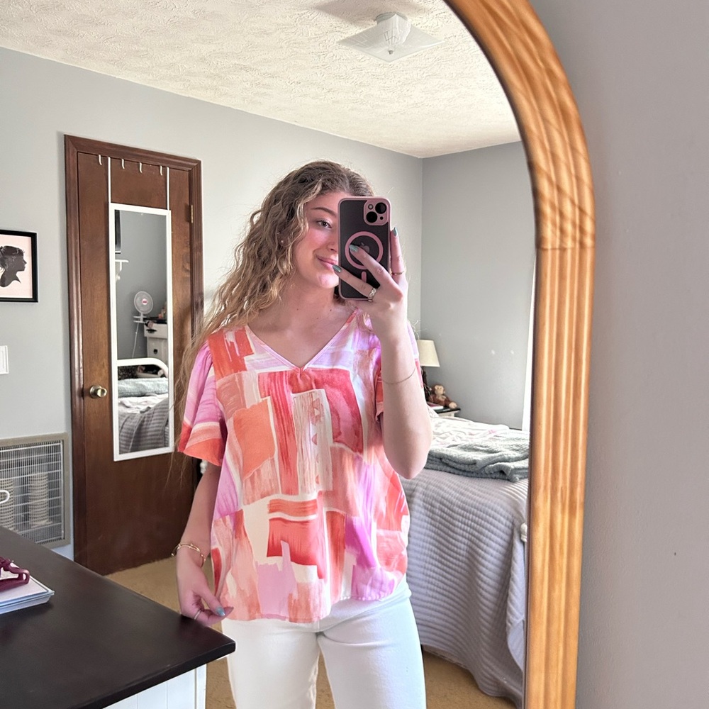 Entro Pink and Orange Summer/Spring Abstract Blouse
